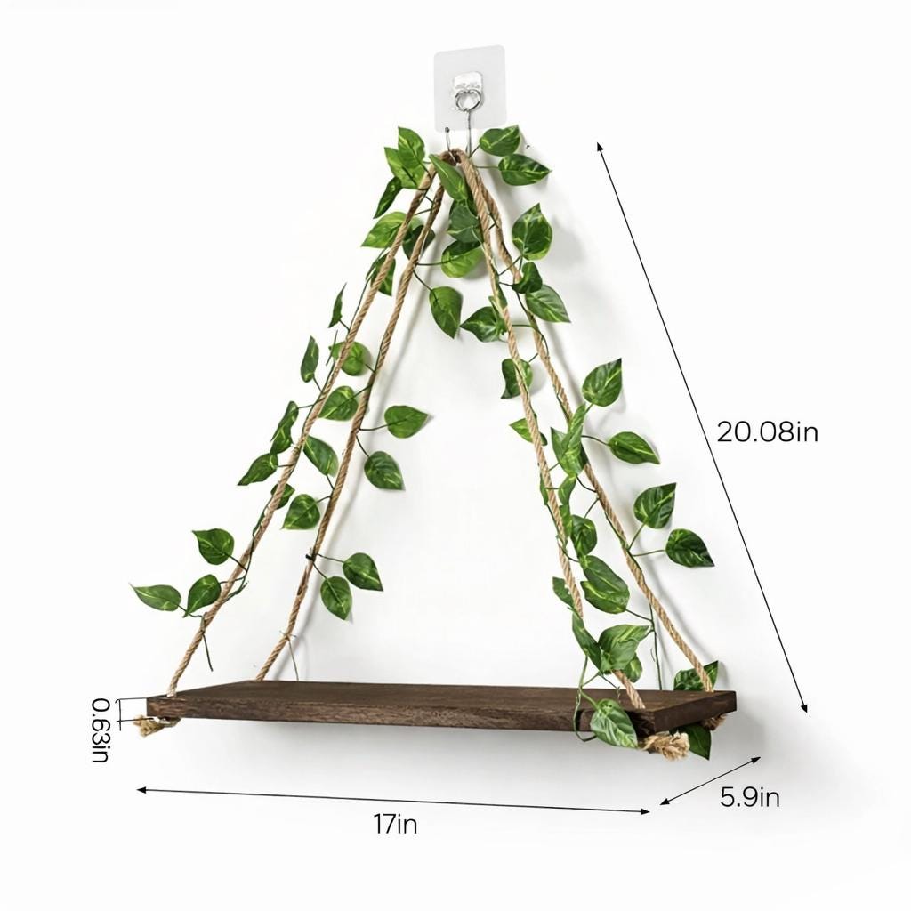 Triangle Hanging Shelf with Fairy Lights & Ivy | Boho Wall Decor