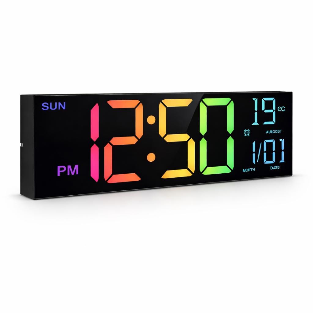 16" Large LED Digital Wall Clock | RGB Color Changing Display