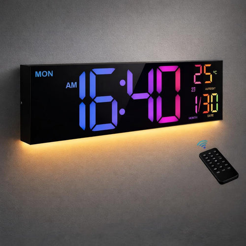 16" Large LED Digital Wall Clock | RGB Color Changing Display