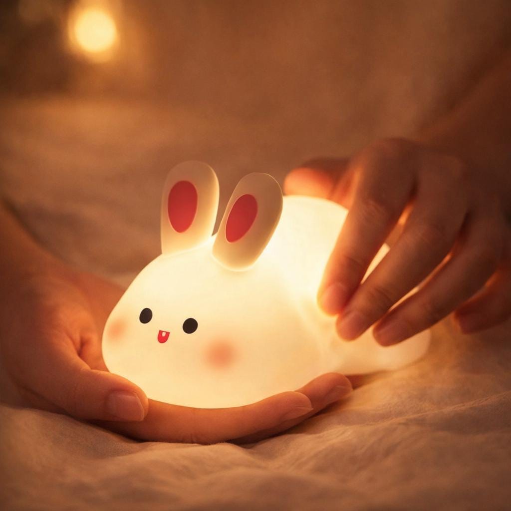 Bunny Silicone Night Light, Rechargeable LED Bedside Lamp for Nursery and Bedroom