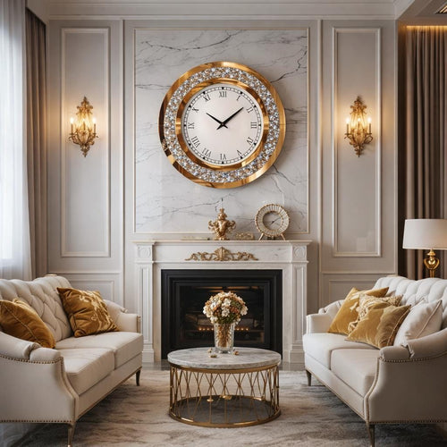 Luxury Crystal Wall Clock – Mirrored Glass, Silent Quartz, 60cm