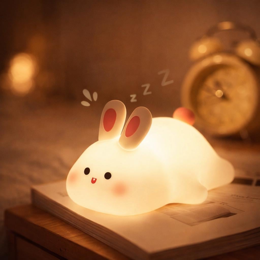 Bunny Silicone Night Light, Rechargeable LED Bedside Lamp for Nursery and Bedroom