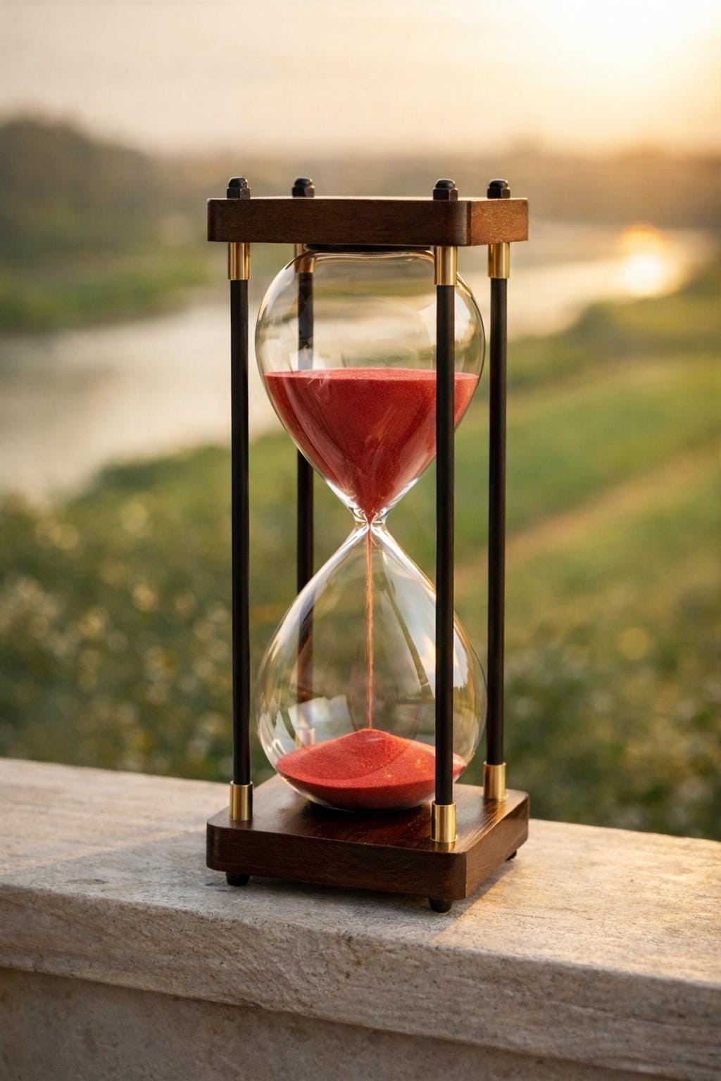 60 Minute Wooden Hourglass Timer with Red Sand, Luxury Desk Decor