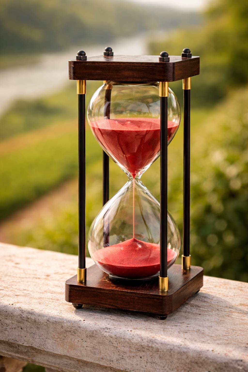 60 Minute Wooden Hourglass Timer with Red Sand, Luxury Desk Decor